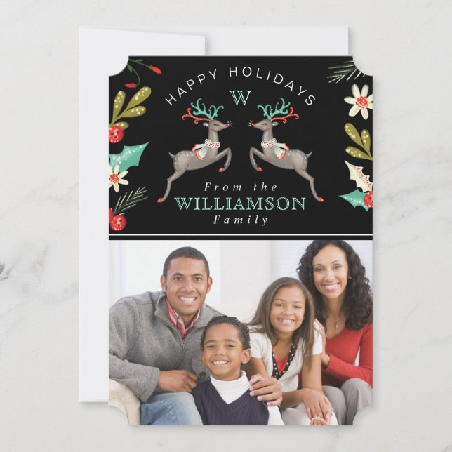 Reindeer Festive Florals | Holiday Photo Card (Front)