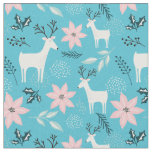 Reindeer Floral Poinsettia Whimsical Christmas Fabric