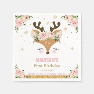 Reindeer Floral Snowflakes Christmas Birthday Napkins