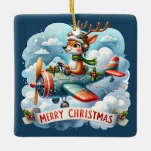 Reindeer Flying Airplane Ornament