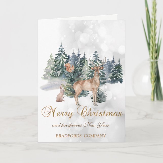 Reindeer,Forest,Bokeh Company  Holiday Card (Front)