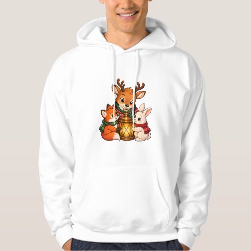 Reindeer Fox Rabbit Lantern Christmas Design Hoodie