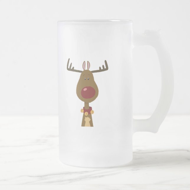 Reindeer Frosted Glass Beer Mug (Right)