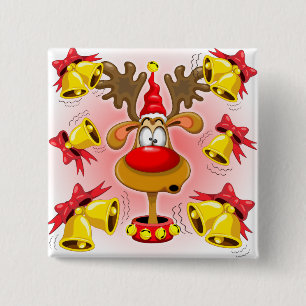 Reindeer Fun Christmas Cartoon with Bells Alarms Button