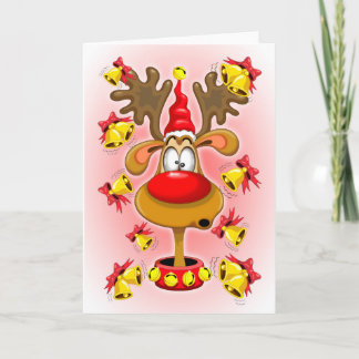 Reindeer Fun Christmas Cartoon with Bells Alarms Holiday Card
