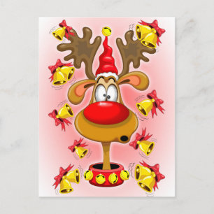 Reindeer Fun Christmas Cartoon with Bells Alarms Holiday Postcard