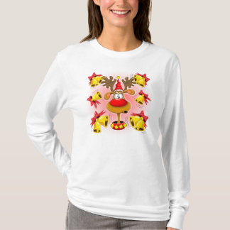Reindeer Fun Christmas Cartoon with Bells Alarms T-Shirt