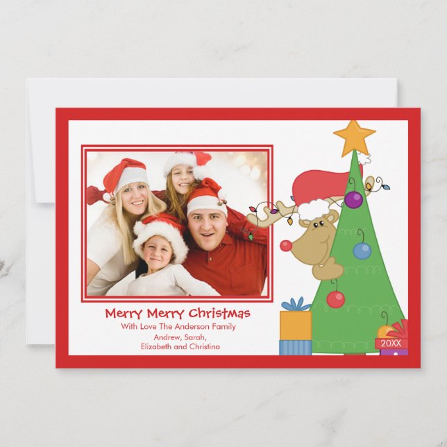 Reindeer Fun Christmas Flat Photo Card (Front)