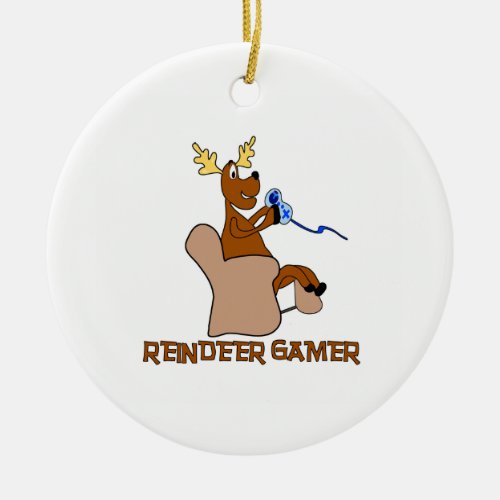 Reindeer Gamer Ceramic Ornament
