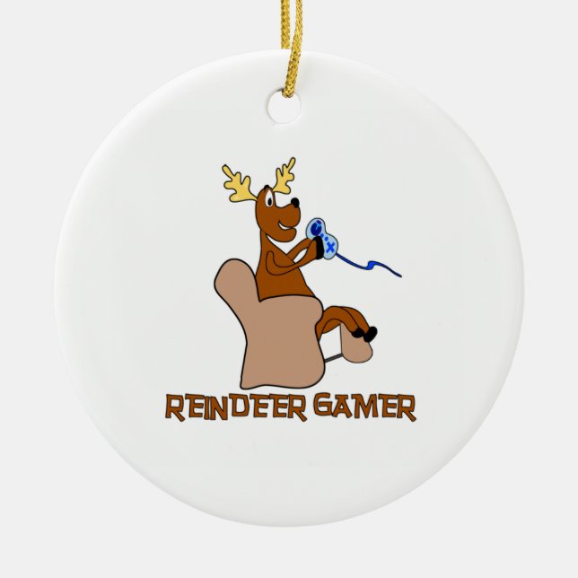 Reindeer Gamer Ceramic Ornament (Front)