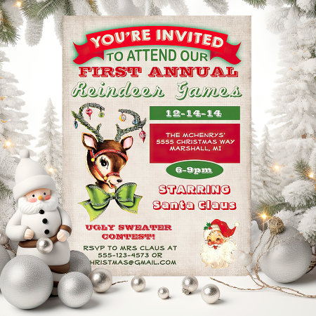 Reindeer Games Christmas Party Invitation