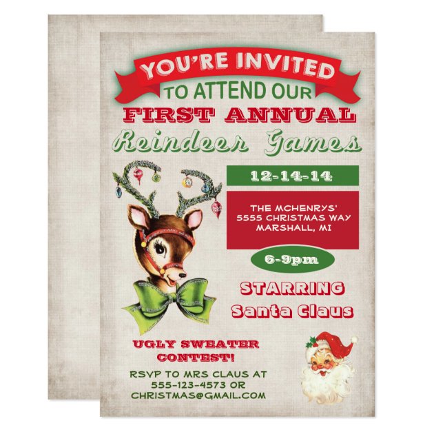 Reindeer Games Christmas Party Invitation