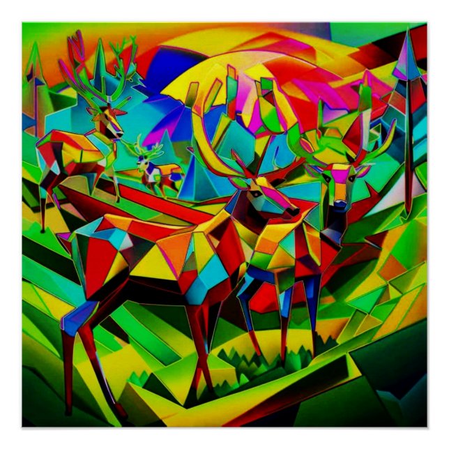 Reindeer gathering in valley poster (Front)