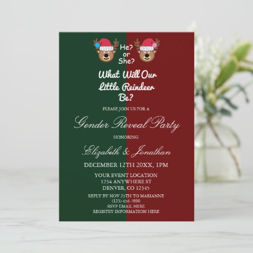 Reindeer Gender Reveal Invitation