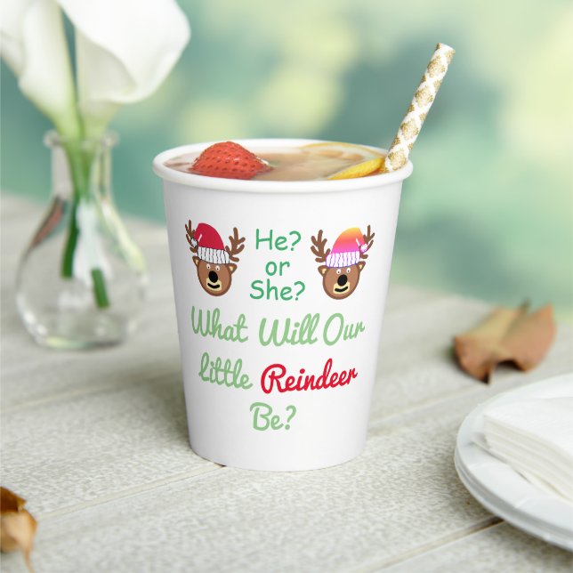Reindeer Gender Reveal Paper Cups (Insitu)