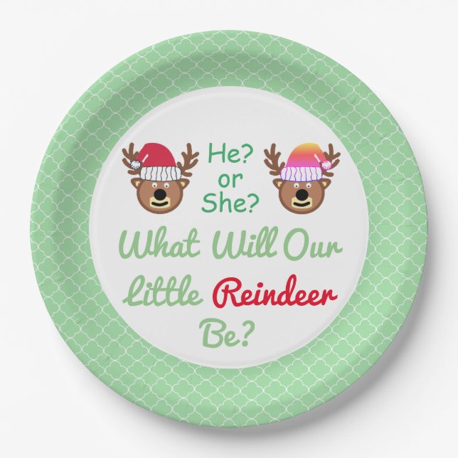 Reindeer Gender Reveal Paper Plates (Front)