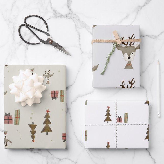 Reindeer Gift Wrap | Three Sheet | Watercolor (Creator Uploaded)