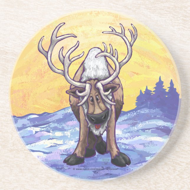 Reindeer Gifts & Accessories Sandstone Coaster (Front)
