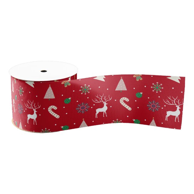 Reindeer, Gingerbread, Snowflakes & Candy Canes Grosgrain Ribbon (Spool)