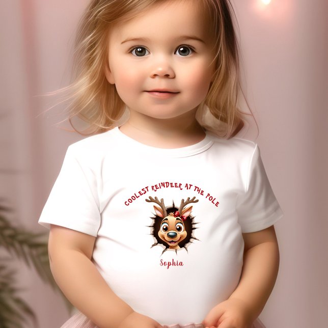 Reindeer Girl Breaking Through Name Christmas Toddler T-shirt (Funny Reindeer Girl Breaking Through Christmas Toddler T-shirt)