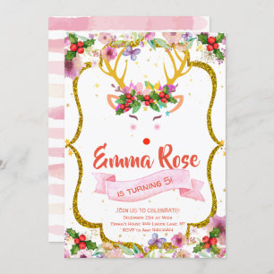 Reindeer Girl Christmas Birthday Invitation