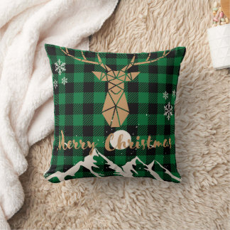 Reindeer green Plaid Christmas Throw Pillow