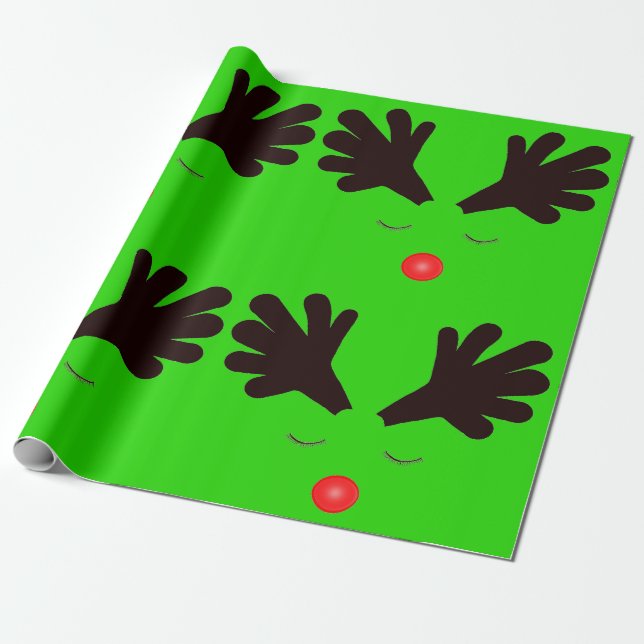 Reindeer Green Wrapping Paper (Unrolled)