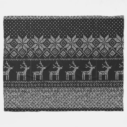 Reindeer Grey and Black Knitted Style Pattern      Fleece Blanket