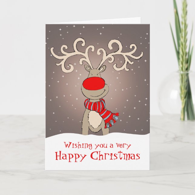 Reindeer Happy Christmas card in grey (Front)