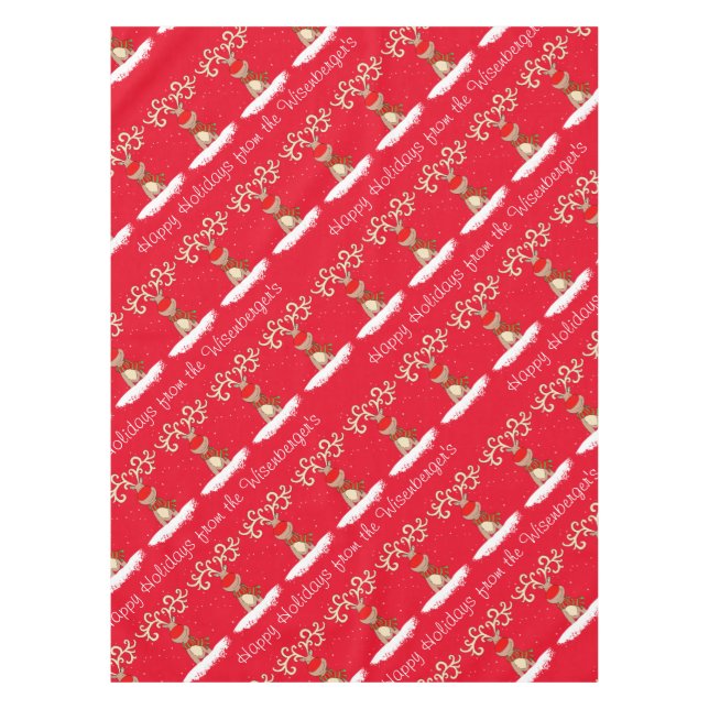 Reindeer Happy Holidays personalized family name Tablecloth (Front)