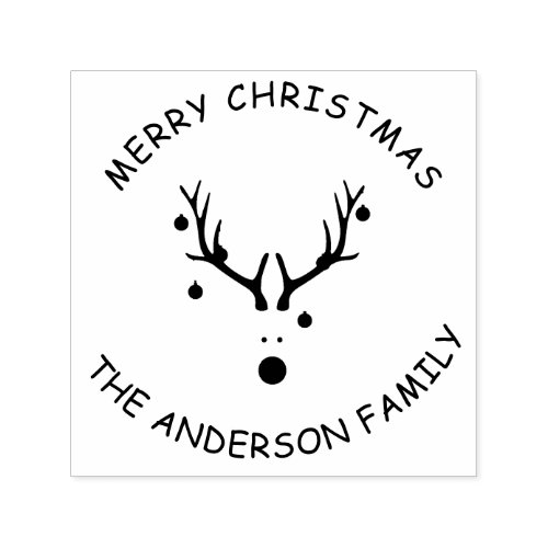 Reindeer head Christmas modern family name Self_inking Stamp