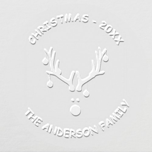 Reindeer head Christmas party modern family name Embosser