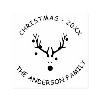 Reindeer Head Christmas Party Modern Family Name Self-inking Stamp by Nordic_designs at Zazzle