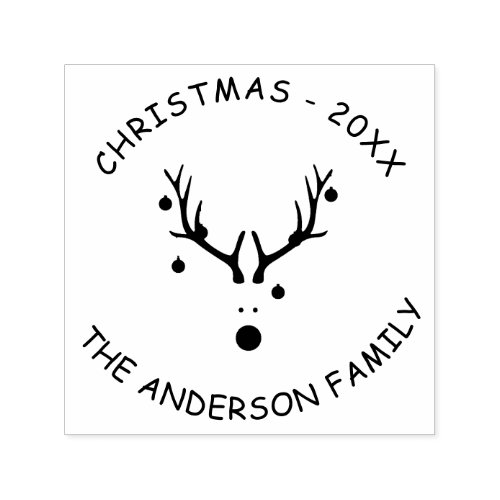 Reindeer head Christmas party modern family name Self_inking Stamp