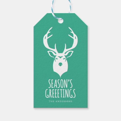 Reindeer Head Green Holiday Gift Tag