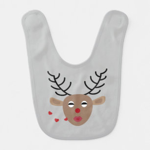 Reindeer Hearts Christmas Festive Gray Cute Baby Bib