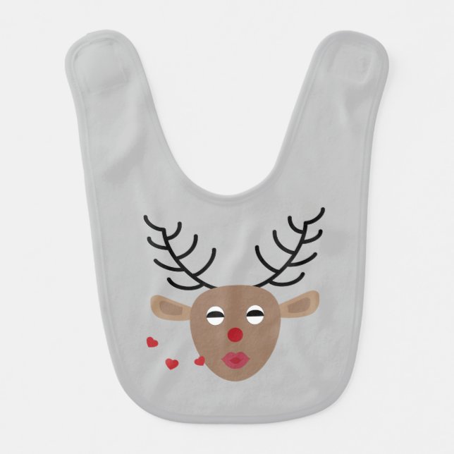 Reindeer Hearts Christmas Festive Gray Cute Baby Bib (Front)