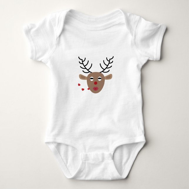 Reindeer Hearts Kisses Festive Christmas Cute Baby Bodysuit (Front)