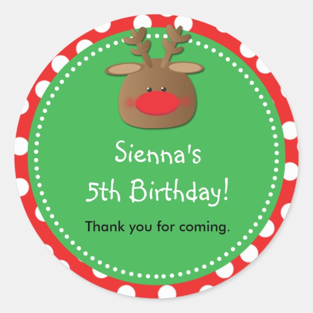 Reindeer Holiday Christmas Polka Dot Favor Sticker (Front)