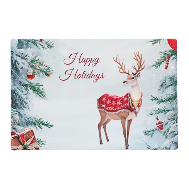 Reindeer Holiday Paper Placemat (Front)