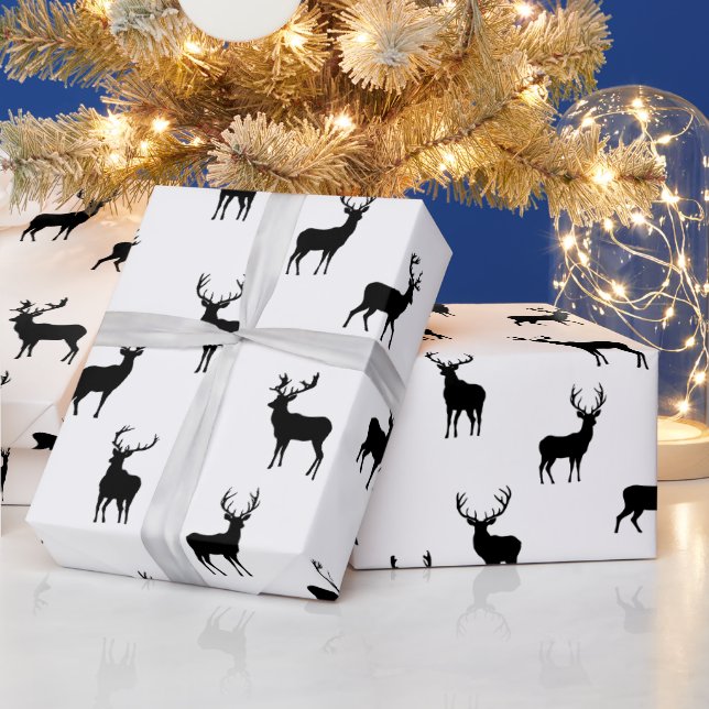 Reindeer Holiday Pattern Black and White Wrapping Paper (Holidays)