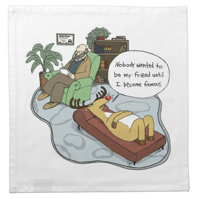 Reindeer Holiday Therapy - Funny Christmas Cartoon Napkin (Front)