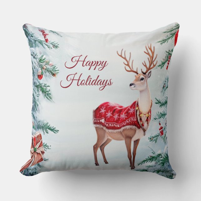 Reindeer Holiday Throw Pillow (Front)