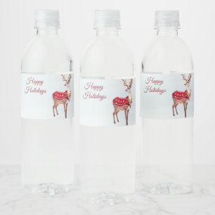 Reindeer Holiday Water Bottle Label