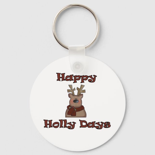 Reindeer Holly Days Tshirts and Gifts Keychain (Front)
