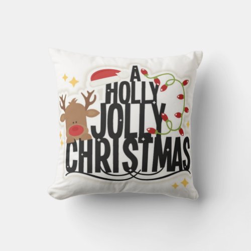 Reindeer Holly Jolly Christmas Pillow