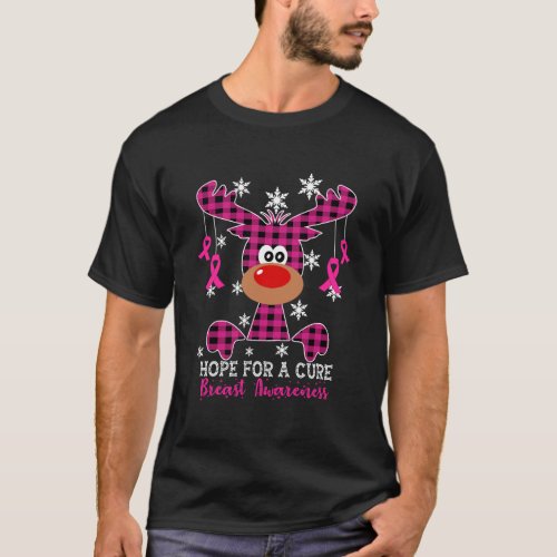Reindeer Hope For A Cure Breast Awareness Christma T_Shirt