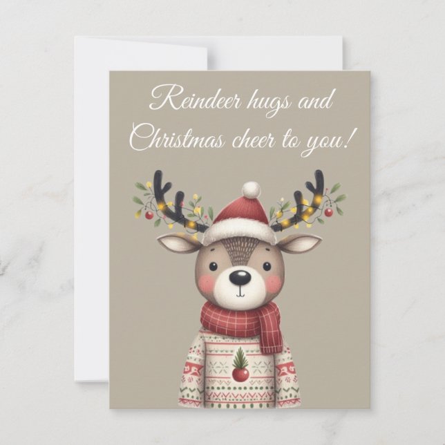 Reindeer Hugs and Christmas Cheer Greeting Card  (Front)