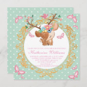 Reindeer Illustration Baby Shower Girl Invitation (Front/Back)
