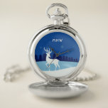 Reindeer illustration custom monogram pocket watch<br><div class="desc">Original image by freepik.com (used with license),  modified by me. See my store for more Christmas items.</div>